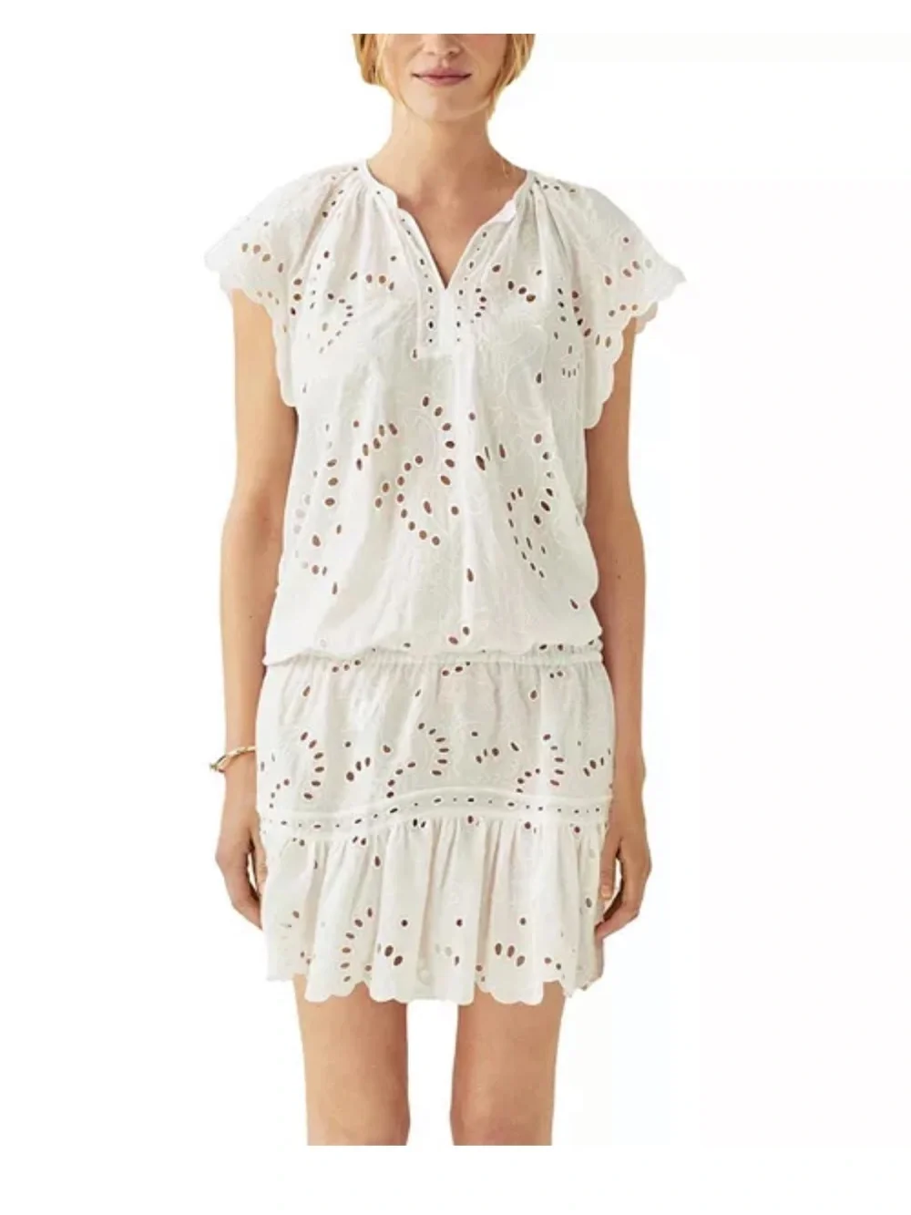 White Eyelet V-Neck Swim Coverup Dress